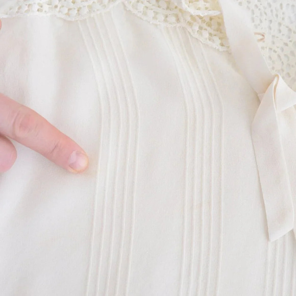 Rebecca Taylor Cream Front Tie Chiffon Eyelet Long Sleeve Blouse 4 - Picture 12 of 12